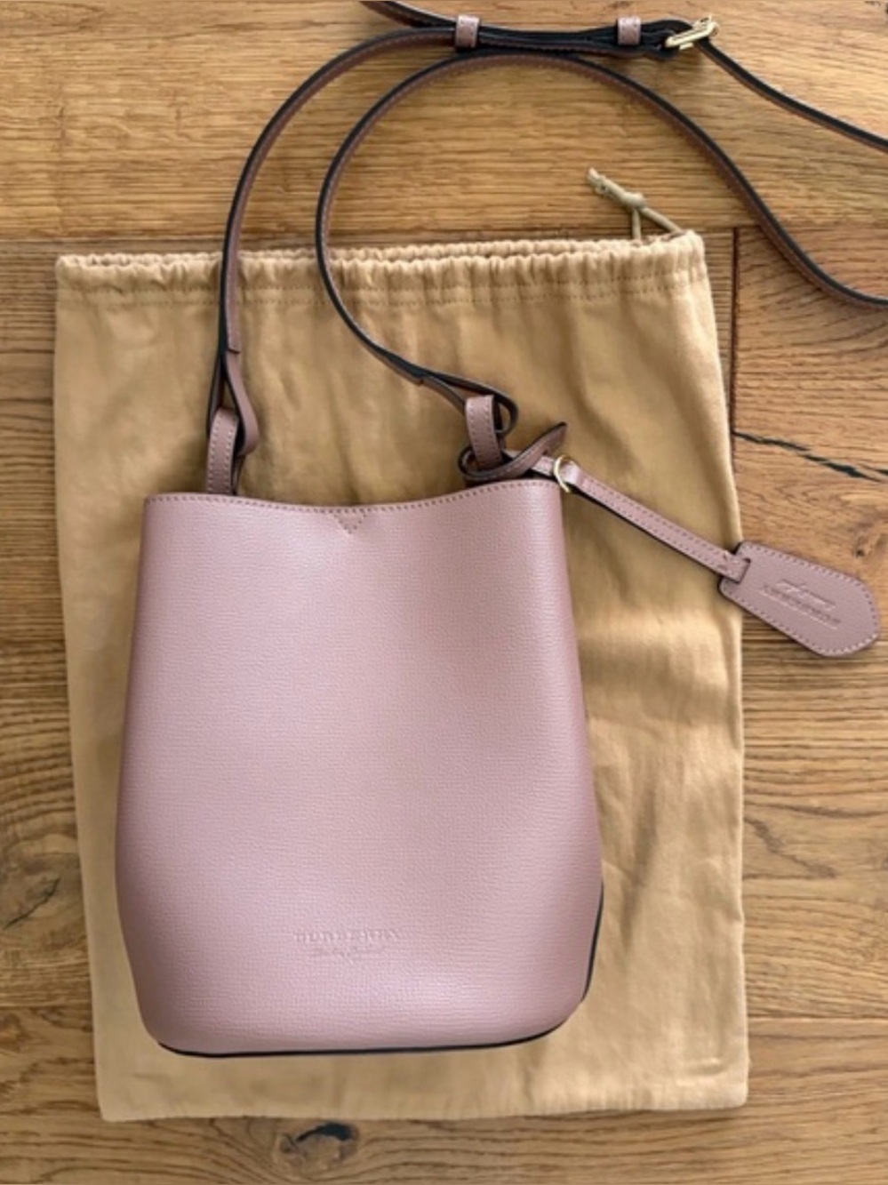 Burberry Blush Pink Pebbled Leather Crossbody Bucket Bag